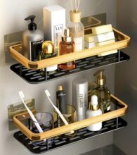 Dwain Bathroom Organiser Without Drill | Self Adhesive Bathroom Shelf Wall Mounted | Metal Corner Shelf Rack For Shower Shampoo Soap Storage | Bathroom & Kitchen Wall Mount Rack(Gold)