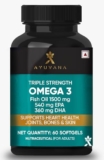 Ayuvana Triple Strength Omega 3 Fish Oil 1500 mg with 540 mg EPA & 360 mg DHA | Supports Heart, Joint, Bone & Skin Health | For Men and Women | 60 Softgels