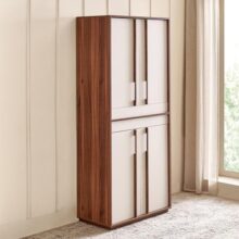Home Centre | Shoji 4-Door Multipurpose Cabinet with Drawer | Engineered Wood | Brown | 1 Year Warranty