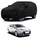 Sulfar 100% Water Resistant Car Body Cover Compatible with Mirror & Antenna Pockets for Renault Scala (Triple Stitched, Full Bottom Elastic, Black)