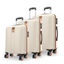Safari Thorium Royale 8 Wheels Set of 3 Trolley Bags Hard Case Polycarbonate Luggage, TSA Lock, Wet Pouch Organized Interior, Suitcase for Travel, Trolley Bags for International Travel, Vanilla Tan