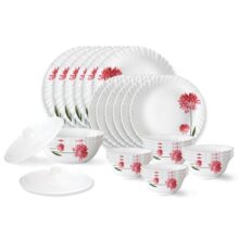 Larah by Borosil Belle Fluted Series Opalware Dinner Set | 28 Pieces for Family of 6 | Microwave & Dishwasher Safe | Bone-Ash Free | Crockery Set for Dining & Gifting | Plates & Bowls | White