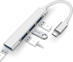 Sounce 4 in 1 Portable USB C Hub (Type-C to 4 USB-A Ports) with Aluminum Shell, USB Port Hub 3.0 Compatible for PC, Tablet, and Smartphone – White