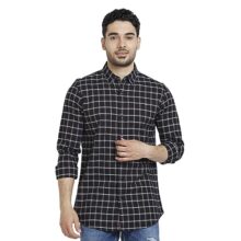 Spykar Men Jet Black Cotton Regular Slim Fit Full Sleeve Checkered Shirt