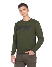 Arrow Men Olive Crew Neck Brand Print Sweatshirt