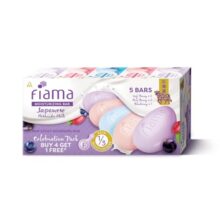 Fiama Skin Barrier Strengthening Moisturizing Soap Bar 125Gx5, Japanese Hokkaido Milk Celebration Pack Of 5, Non-Sticky Soft Skin | 1/3Rd Moisturizers | Blueberry, Goji Berry & Acai Berry Combo Pack
