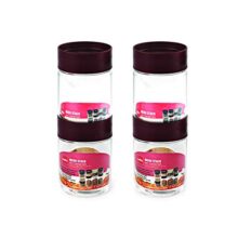 CELLO Modustack Pet Storage Jar For Kitchen Set of 4 Pcs, 750 ml Grey | Freezer & Fridge Safe, See Through Airtight Stackable Pet Kitchen Storage Box Container Set For Beans, Whole Grains, Spices