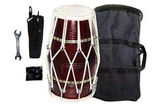 Sm Sai Musical Rope Fitting Wooden Dholak (Brown) With Full Kit