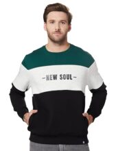 Amazon Brand – Symbol Men’s Cotton Blend Crew Neck Regular Fit Sweatshirt (Sym-A23-Sw-29_Green,Ecru Mel,Black_XL)