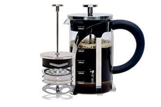 Cafe JEI French Press Coffee and Tea Maker 600ml with 4 Level Filtration System, Heat Resistant Borosilicate Glass, (Steel, 600ml)