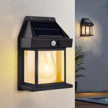 GIGAWATTS Solar Wall Lights Outdoor Motion Sensor Auto Chargeable Exterior LED Sconce Front Porch Security Tungston Lamps waterproof for Patio Garden (Pack of 1, Warm Yellow)