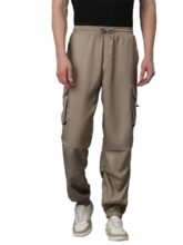 KOTTY Men’s Solid Mid Rise Stylish with Multiple Pockets Comfortable and Strechable Cargo Pants(Beige,32)