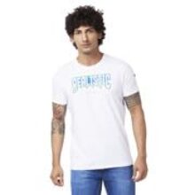 Spykar Men White Blended Slim Fit Half Sleeve Round Neck Casual Printed Tshirt