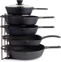 Craft Mshopr Heavy-Duty 5-Tier Pan & Pot Organizer – Large Kitchen Shelf For Cast Iron Skillets, Dutch Ovens & Griddles, No Assembly Required, Black (10.5×7.5×12 In)