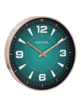 Nautica Modern Wall Clock For Hall With Quartz Silent Sweep Technology | 1Pc – 12 Inch(Abs) | Wall Clock For Bed Room, Home, Office, Kitchen & Living Room | Glossy Rim- Teal/Rose Gold