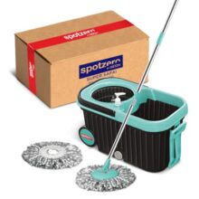 Spotzero By Milton Eelite Spin Mop I 2-in-1 Mop Bucket for Cleaning & Drying I 360° Spin Mechanism I High Absorbent Microfiber Refills I Big Wheels & Drag Handle for Easy Movement I Black