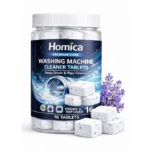 Homica Washing Machine Cleaner Tablets (16 Tablets) | Drum & Pipe Deep Cleaner | Lavender Scent | Removes Odour, Limescale & Residue | For Front Load & Top Load Fully Automatic Washing Machines