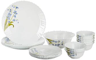 Borosil Fluted Lavender Dinner Set, 25-Pieces, White