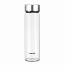 Borosil 550ml Neo Water Bottle | Borosilicate Glass Wide Mouth Bottle for Fridge | Extreme Temperature Resistant For Hot & Cold Water, Milk, Lassi, Juice | Transparent (Silver, 550, Milliliters)