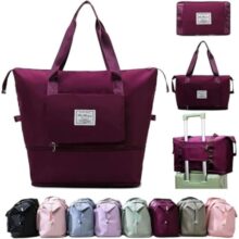 TEKCOOL Nylon 41 Liter Expandable Travel Bags for Women, Duffle Bags for Women Luggage, Foldable Vanity Traveling Bag, Waterproof Hand Bag for Ladies Personal Items(Wine):