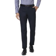 Raymond Men’s Slim Fit Mid Rise Formal Trousers, Poly-Viscose Blend, Solid Pattern | Dark Blue
