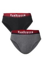 Van Heusen Sport Men Briefs – 100% Combed Cotton – Pack of 2 – Plush Back Elasticized Waistband, Ultra Soft, Solid_70001_Pure Black, Charcoal Melange_S