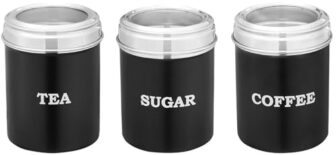 Amazon Brand – Solimo Stainless Steel See-Through Canister SET For Tea-Coffee-Sugar | BIS-Approved | 600ml I Matte Black I Set of 3