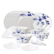 Larah By Borosil Morning Glory Silk Series Opalware Dinner Set | 47 Pieces For Family Of 8 | Microwave & Dishwasher Safe | Bone-Ash Free | Crockery Set For Dining & Gifting | Plates & Bowls | White
