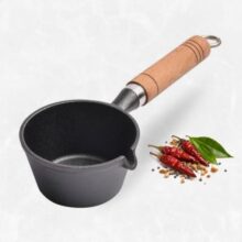 Cast Iron Tadka Pan with Wooden Handle, Pre-Seasoned Vaghar Chounk, 250ml | Gas & Induction Stove Compatible, Pre-Seasoned Surface, 100% Toxin-Free, Ideal for Tempering Dal & Spices, Quick Heating Oil