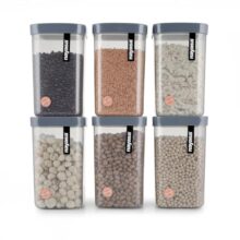 Nayasa Fusion Container 2100 ml BPA Free Food Grade Airtight Kitchen Storage Stackable Containers- Set Of 6 | Grey