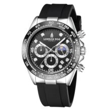 London Fog Bond Collection Analog Quartz Watch for Men with Black Dial and Black Silicone Strap, Metal Case with Tachymeter Bezel, Chronograph Function, Date Display – LFM10003-01