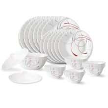 Larah by Borosil Boro Fluted Series Opalware Dinner Set | 28 Pieces for Family of 6 | Microwave & Dishwasher Safe | Bone-Ash Free | Crockery Set for Dining & Gifting | Plates & Bowls | White