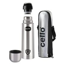 Cello Lifestyle Vacuum Insulated Flask With Thermal Jacket 350 Ml | Hot And Cold Water Bottle With Push-Down Lid | Double Walled Stainless Steel Bottle For Travel, Home, Office, School | Steel Thermos