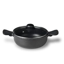 Bergner Senator Die-Cast Non-Stick Kadai With Glass Lid, 20cm, 2.5 Litres, , Black