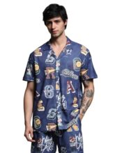 Jack & Jones Men Printed Cotton Blend Regular Fit Blue Shirt