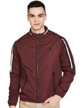 The Indian Garage Co Men Maroon Slim Fit Solid Bomber Jacket