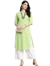 Pinkmint Women’s Crepe Kurti | Ethnic Printed Design | Straight Fit | Round Neck | 3/4 Sleeve