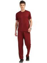 Thomas Scott Men’s Solid Polyester Relaxed Fit T-Shirt & Joggers Co-Ords Set with Round Neck & Short Sleeves (TMSTCS002_Wine_XL)