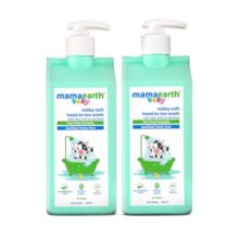 Mamaearth Milky Soft Head To Toe Wash With Oats, Milk, And Calendula For Babies | 2-In-1 Tear-Free Body Wash & Shampoo | Moisturizes And Soothes Skin | 400 Ml X 2
