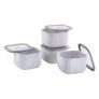 Amazon Basic Plastic Elegant Square Storage Containers Food Grade Set of 4 (2.3L Each) | Microwave, Freezer, Dishwasher & Refrigerator Safe, Stackable Kitchen Containers (Grey)