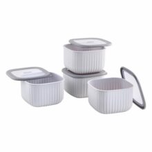 Amazon Basic Plastic Elegant Square Storage Containers Food Grade Set of 4 (2.3L Each) | Microwave, Freezer, Dishwasher & Refrigerator Safe, Stackable Kitchen Containers (Grey)