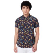 Spykar Blue Printed Half Sleeve Shirt for Men (Size: M)-MSHPS1BD039_Navy Blue