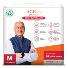 AGEasy (Max Group) Unisex Adult Diaper Pants | M (Waist 24-45 inches) | 10 Units | Overnight Leak Protection | Wetness Indicator | Odour Lock | Anti-Bacterial | Skin Friendly