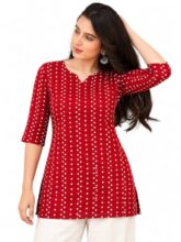 Pinkmint Women’s Cotton Blend Printed Short Kurti | Round Neck | Pack of 1