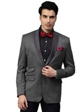 MANQ Men’s Slim Fit Bandhgala Blazer, Self Design, Fawn, Mandarin Collar, Single Breasted Ethnic Jacket for Wedding, Party & Formal Wear Grey -38