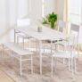 Home Centre | Helios Lia | Engineered Wood | 6 Seater Dining Table Sets | Brown | 1 Table with 4 Chair and 1 Bench | 1 Year Warranty