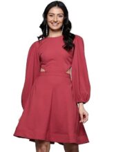 Varanga Women Rust Round Neck, Cut-Out Detail On Waist, Knee Length Dress