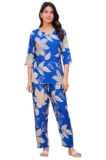BLACK TEETAR Women’s Printed Nightsuit Pajama with Top, (Blue, 3XL)