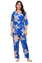 BLACK TEETAR Women’s Printed Nightsuit Pajama with Top, (Blue, 3XL)