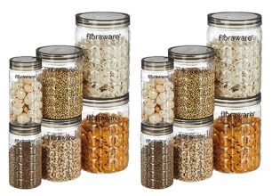 Floraware Black Minimalist Stackable Jar Container, Set of 12 (4x280ml, 4x500ml, 4x1000ml), Kitchen Organiser, BPA Free